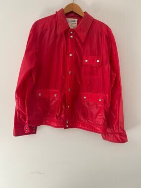 1970s Vintage Sportcastor Button Down Utility Rain Jacket True Red XL JL